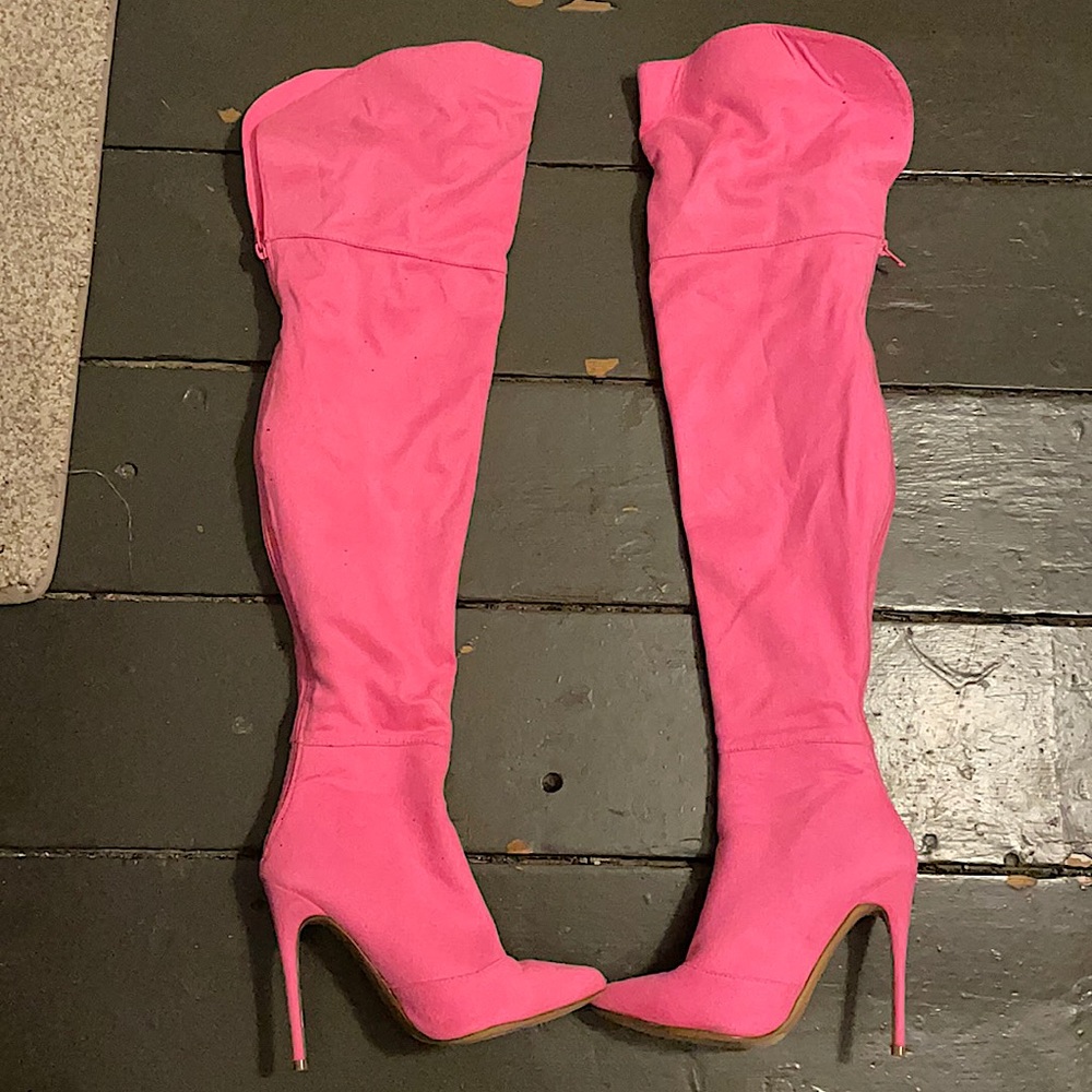 Fashion Nova pink thigh high heels